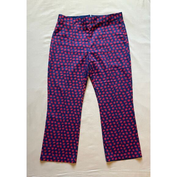Alice + Olivia Women's Navy And Red Floral Pattern Cropped Pant Size 8 - Picture 1 of 5